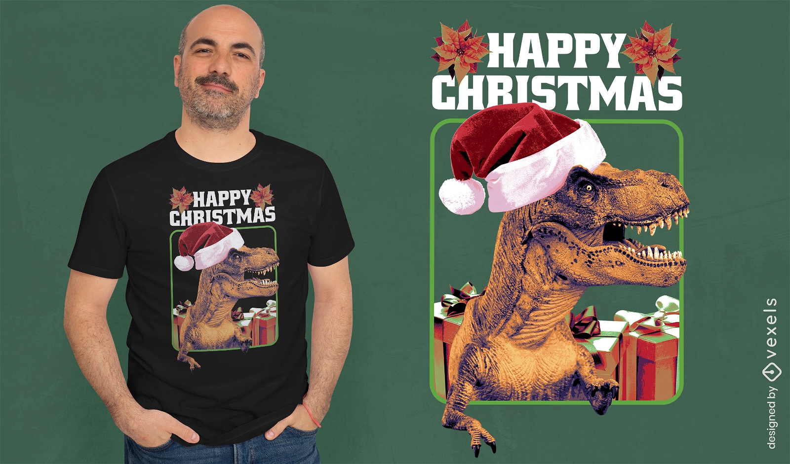 Dise?o de camiseta fotogr?fica navide?a t-rex.