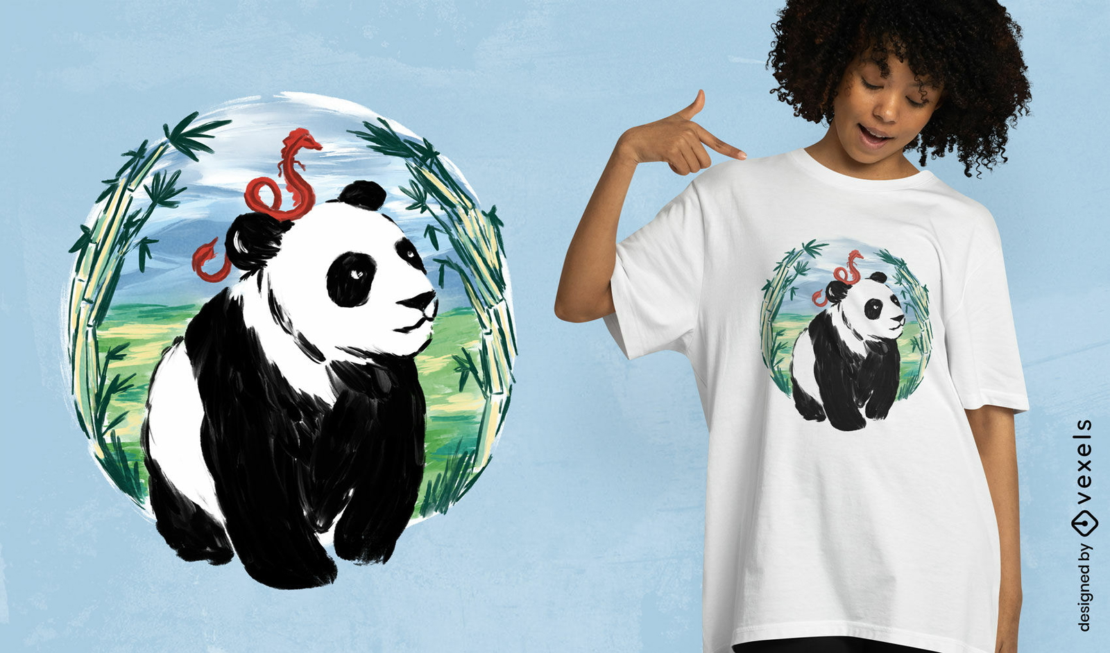 Design de camiseta panda e dragão