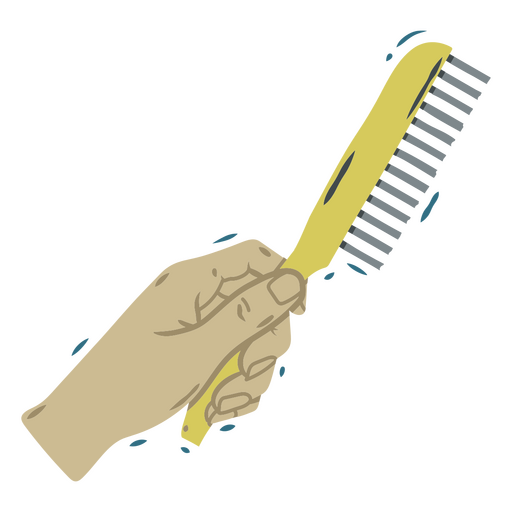 Hand holding a yellow comb PNG Design