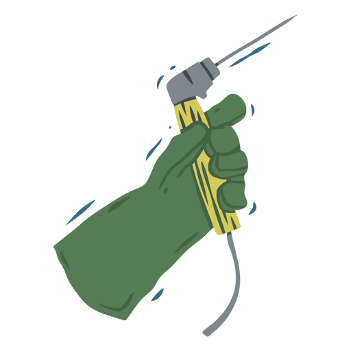 Guante verde sosteniendo un taladro Diseño PNG