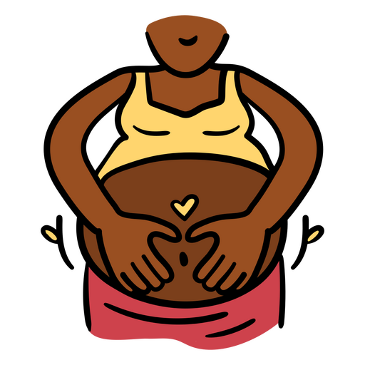Schwangere Frau mit den H?nden auf dem Bauch und einem Herzen PNG-Design
