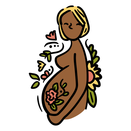 Pregnant woman with flowers inside her stomach PNG Design