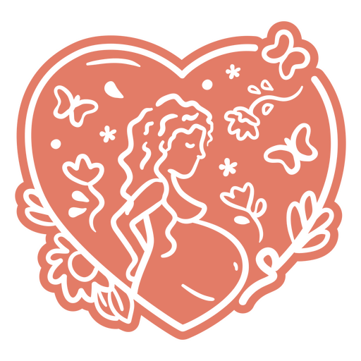 Pregnant woman in a heart shape with flowers and butterflies PNG Design
