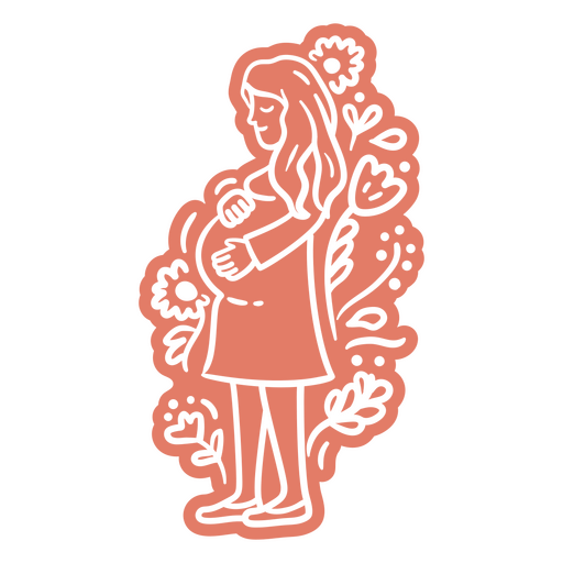Illustration of a pregnant woman holding a flower PNG Design