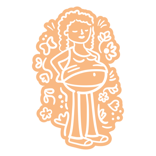 Pregnant woman with flowers on her stomach PNG Design