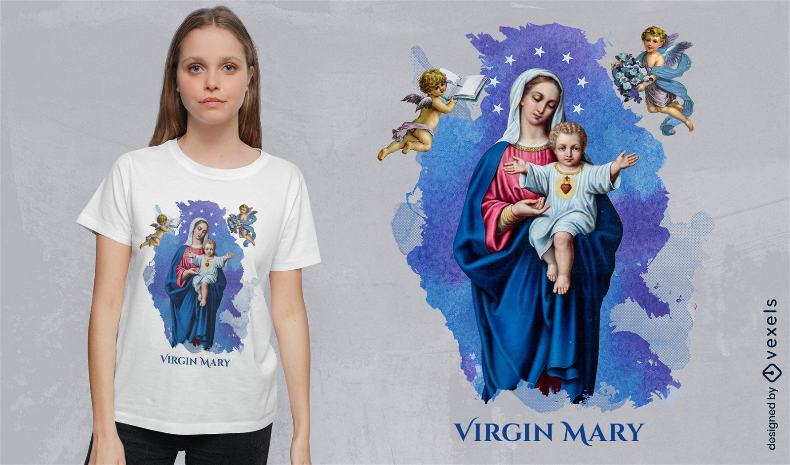 Design de camiseta religiosa da Virgem Maria