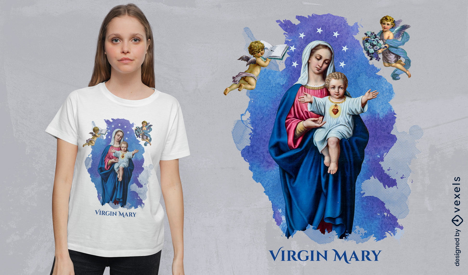 Diseño de camiseta religiosa virgen maría.