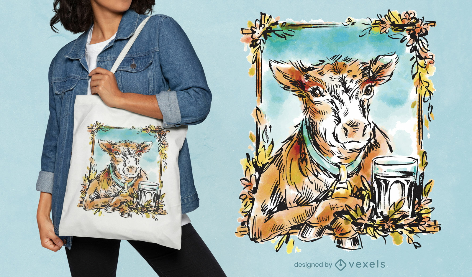 Cow portrait tote bag design