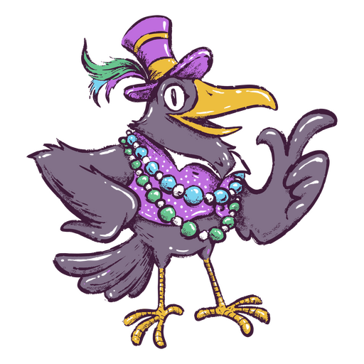 Cartoon crow wearing a purple hat PNG Design