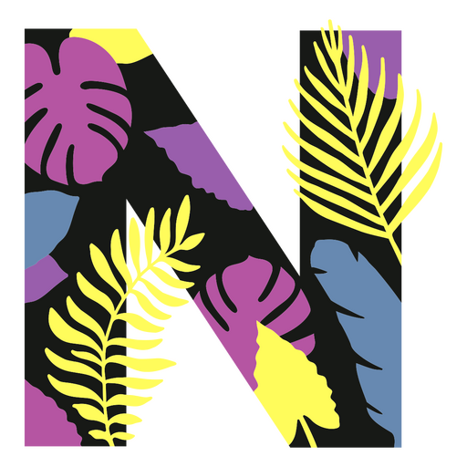 N flat summer monogram PNG Design