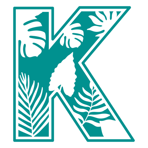 La letra k con hojas y hojas tropicales. Diseño PNG