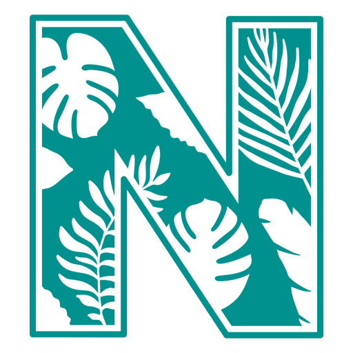 Der Buchstabe n mit tropischen Blättern darauf PNG-Design
