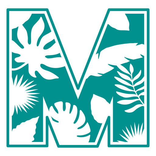 La letra m con hojas y hojas tropicales. Diseño PNG