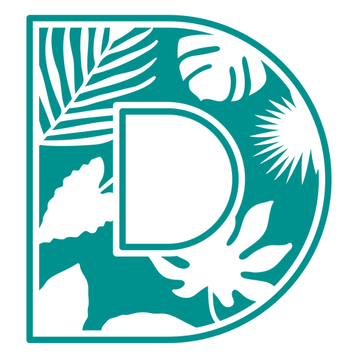 Der Buchstabe d mit Blättern und tropischen Pflanzen PNG-Design