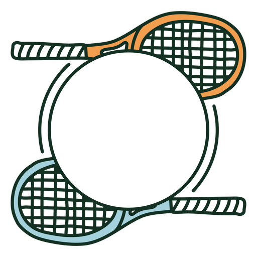 Raquetas de tenis y un círculo. Diseño PNG