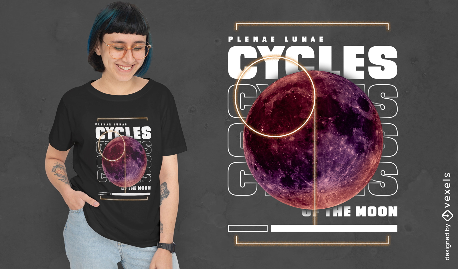 Design de camiseta psd de ciclos lunares