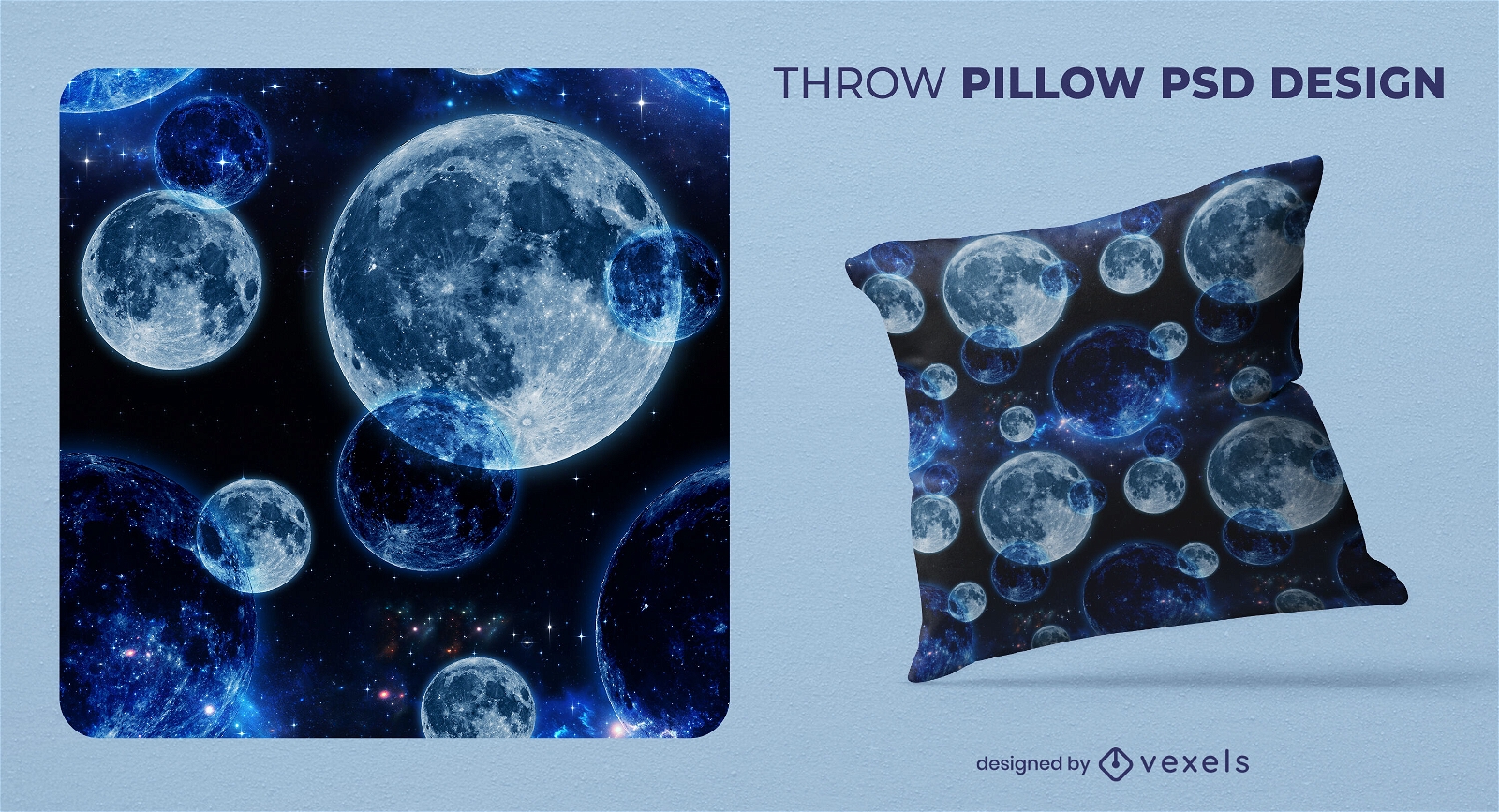 Design de travesseiro decorativo lua azul