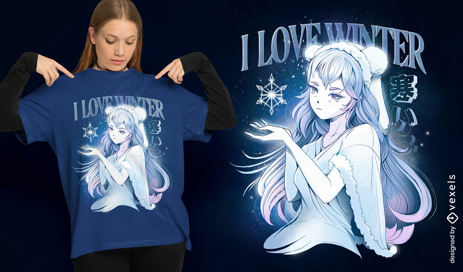 Diseño de camiseta de chica anime de invierno.