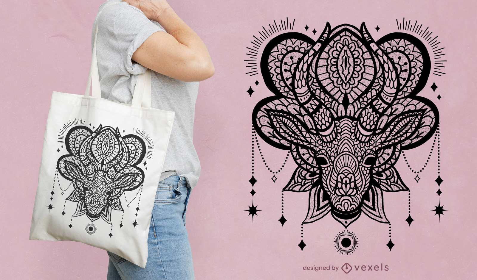 Diseño de bolso tote mandala ciervo