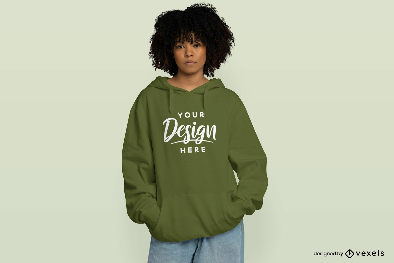 Black woman with afro in hoodie mockup