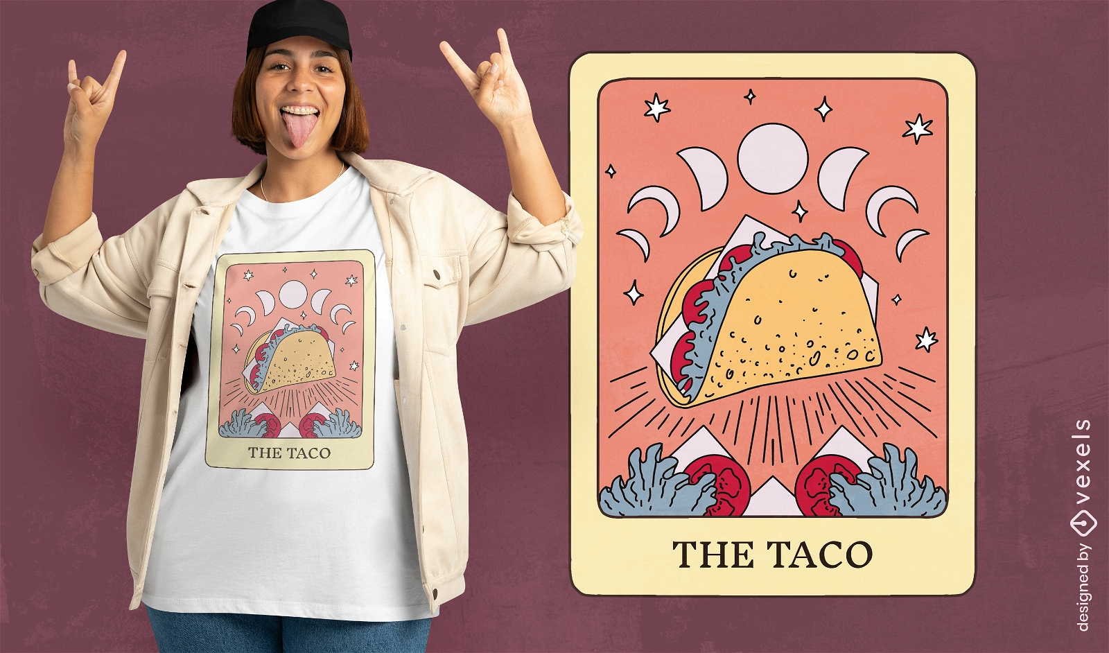 Design de camiseta de cartão de tarô de comida de taco