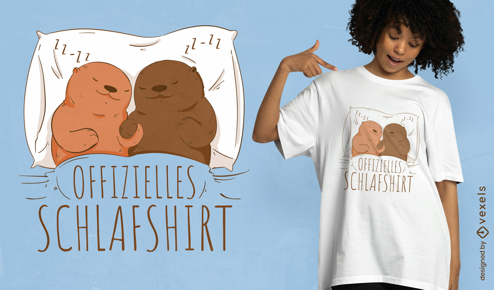 Diseño de camiseta para dormir con animales de nutria.