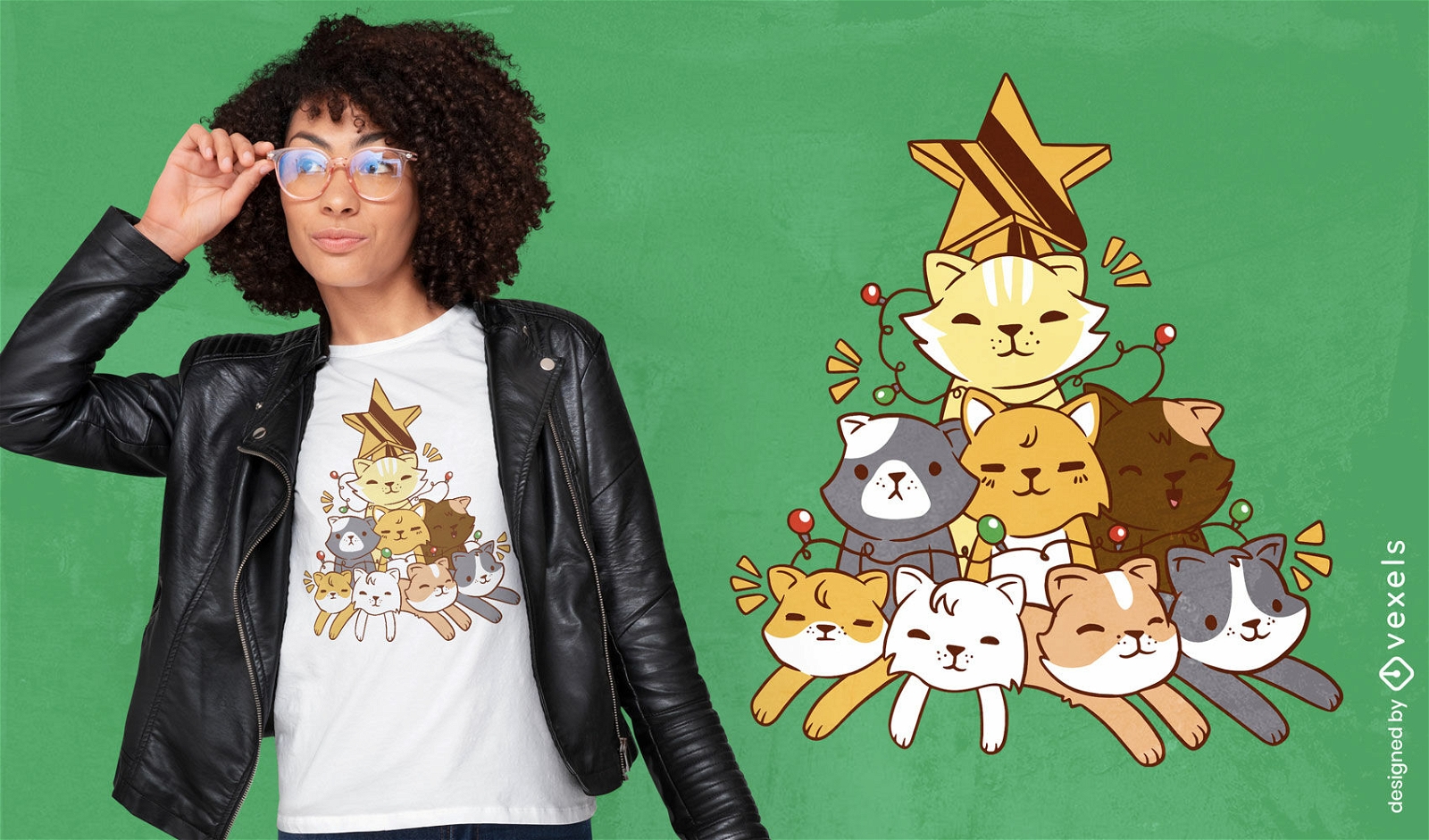 ?rvore de natal com design de camiseta de gatos