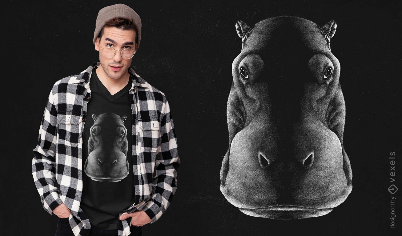 Diseño de camiseta de hipopótamo realista