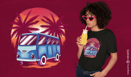 Transporte de van azul na praia t-shirt psd
