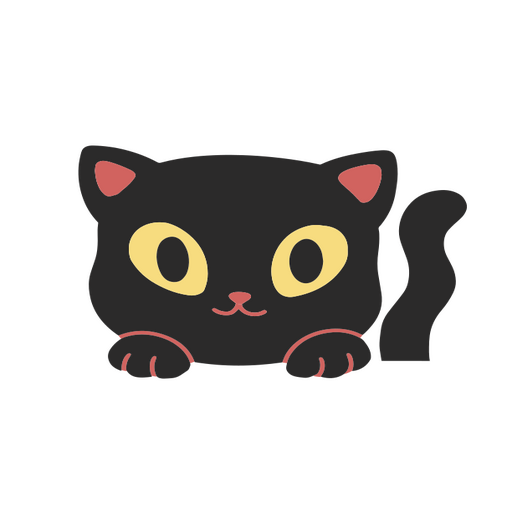 Gato negro con ojos amarillos. Diseño PNG