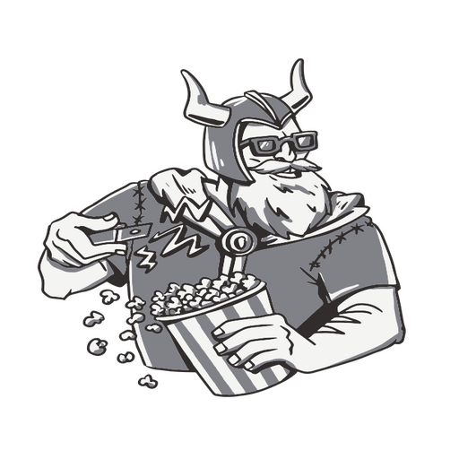 Vikingo con palomitas de maíz en la mano. Diseño PNG