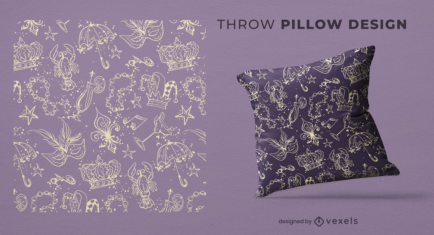 Mardi gras line art throw pillow design