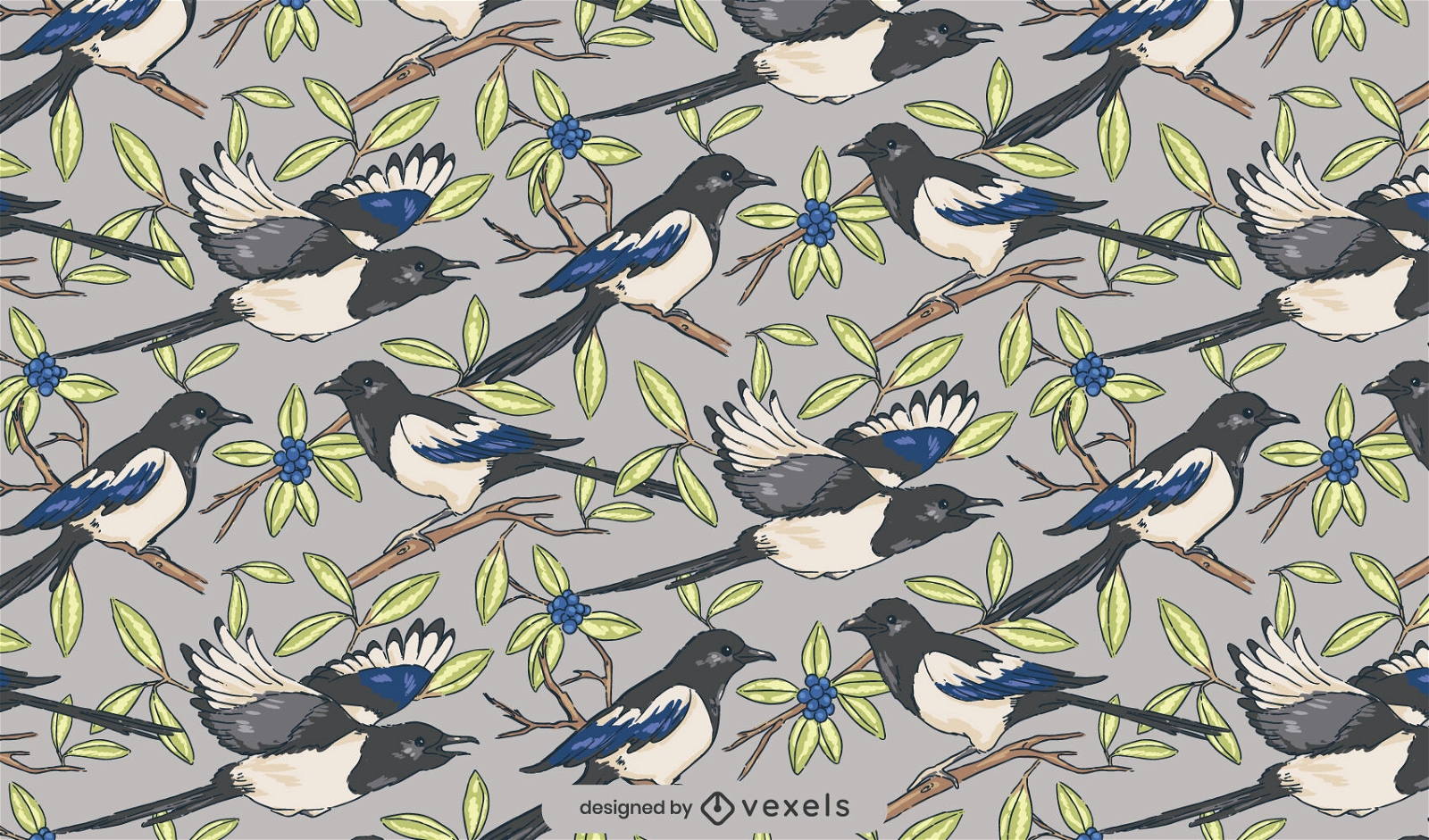 Bird animals and leaves pattern design