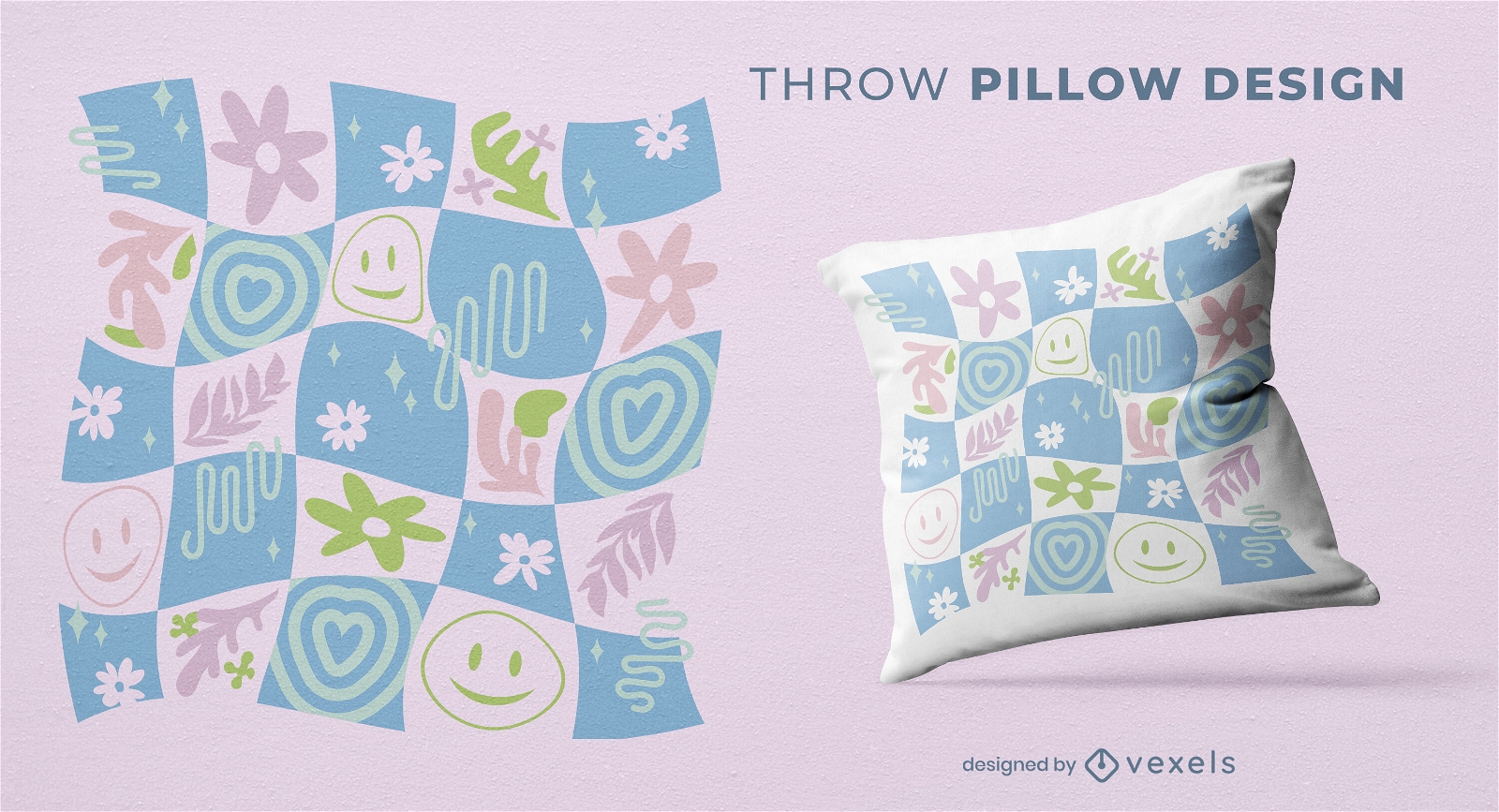 Checkered pastel throw pillow design
