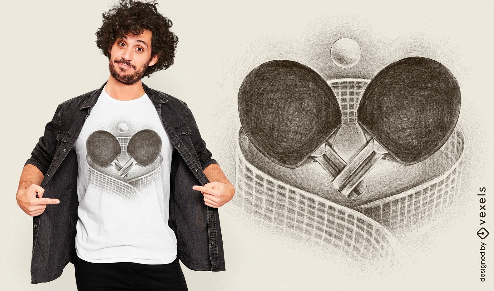 Diseño de camiseta dibujada a mano de ping pong
