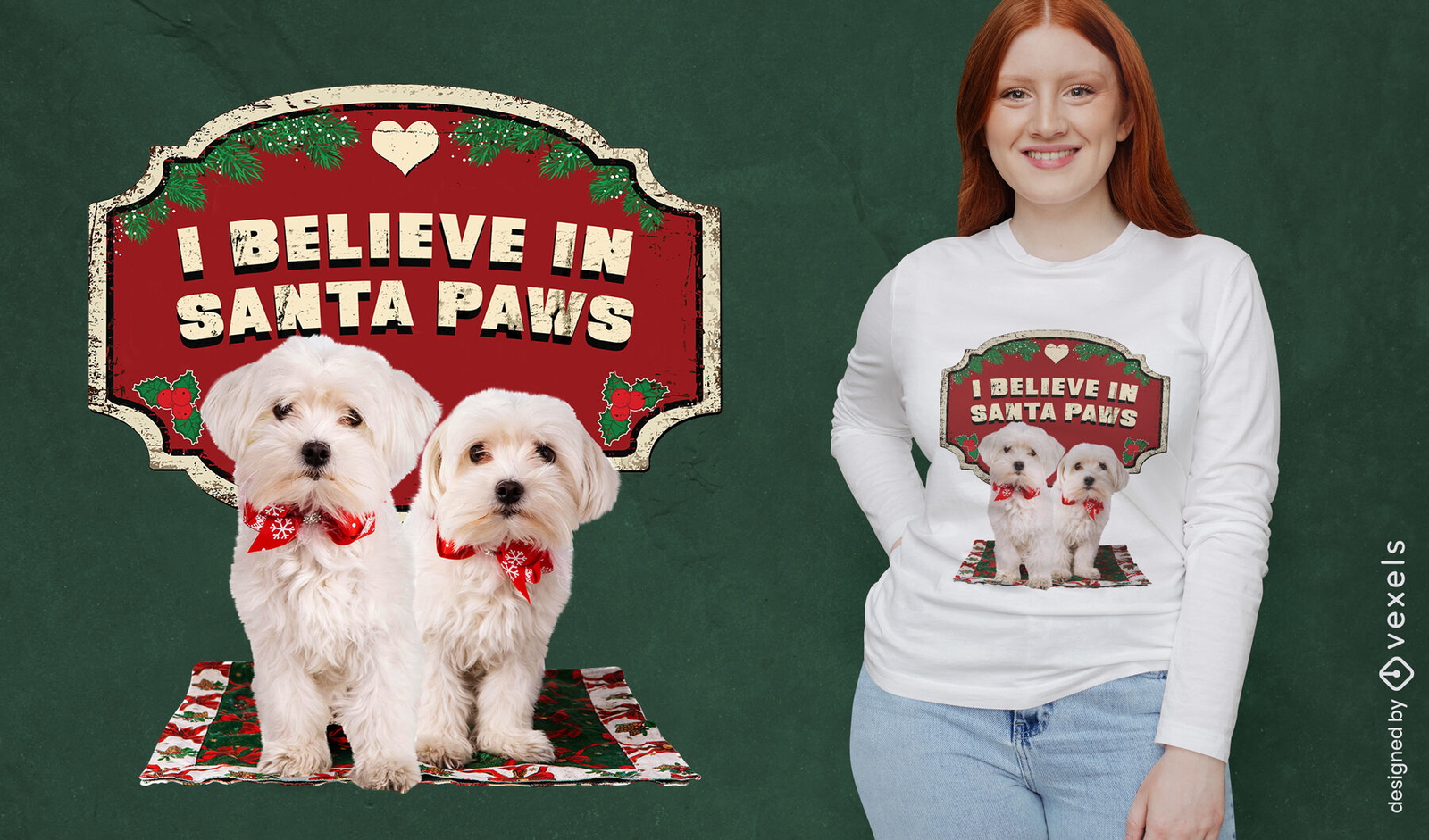 Design de camiseta PSD de Natal de cães malteses