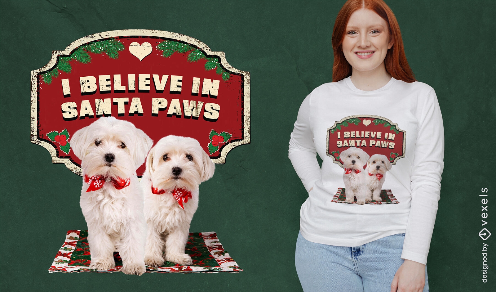 Maltese dogs Christmas PSD t-shirt design