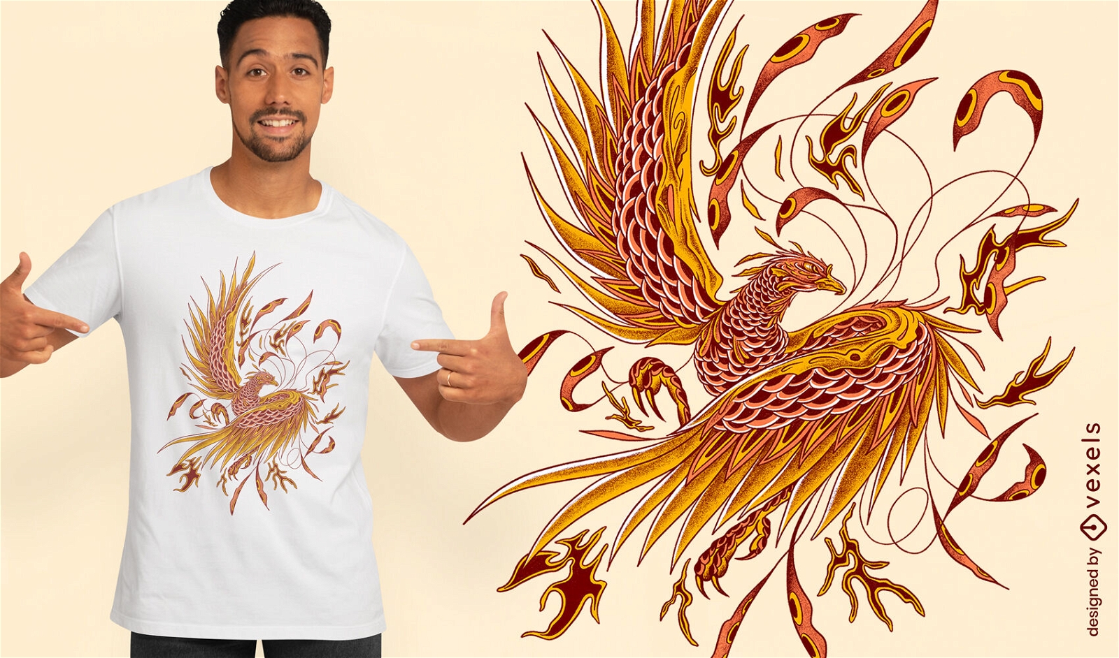 Diseño de camiseta de animal de fantasía de pájaro fénix