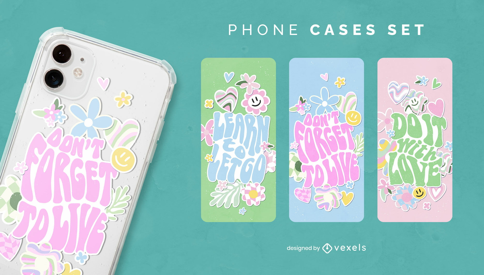 Juego de fundas para teléfono con cita retro en colores pastel danés