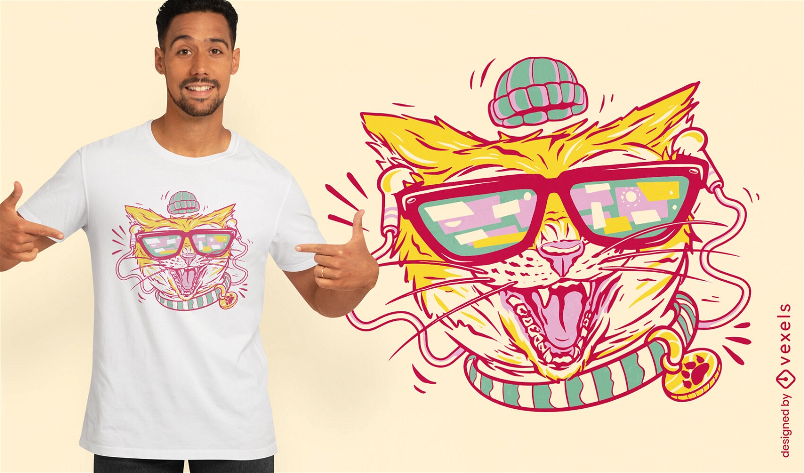 Hipster cat t-shirt design