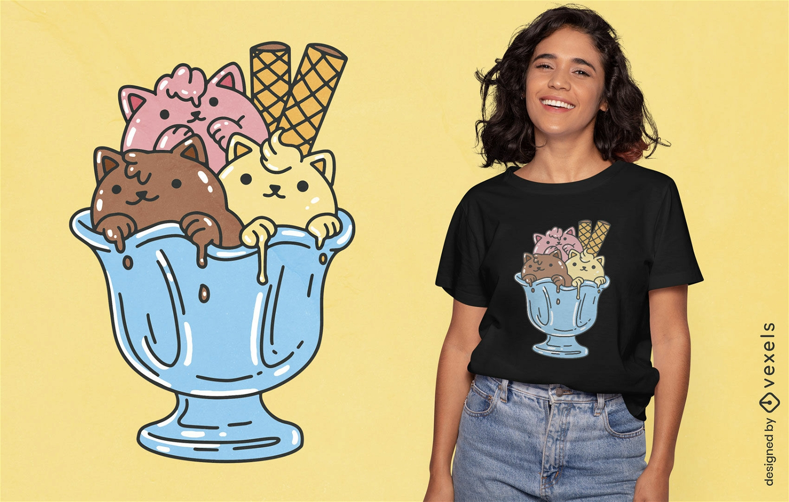 Design de camiseta de sorvete de gato
