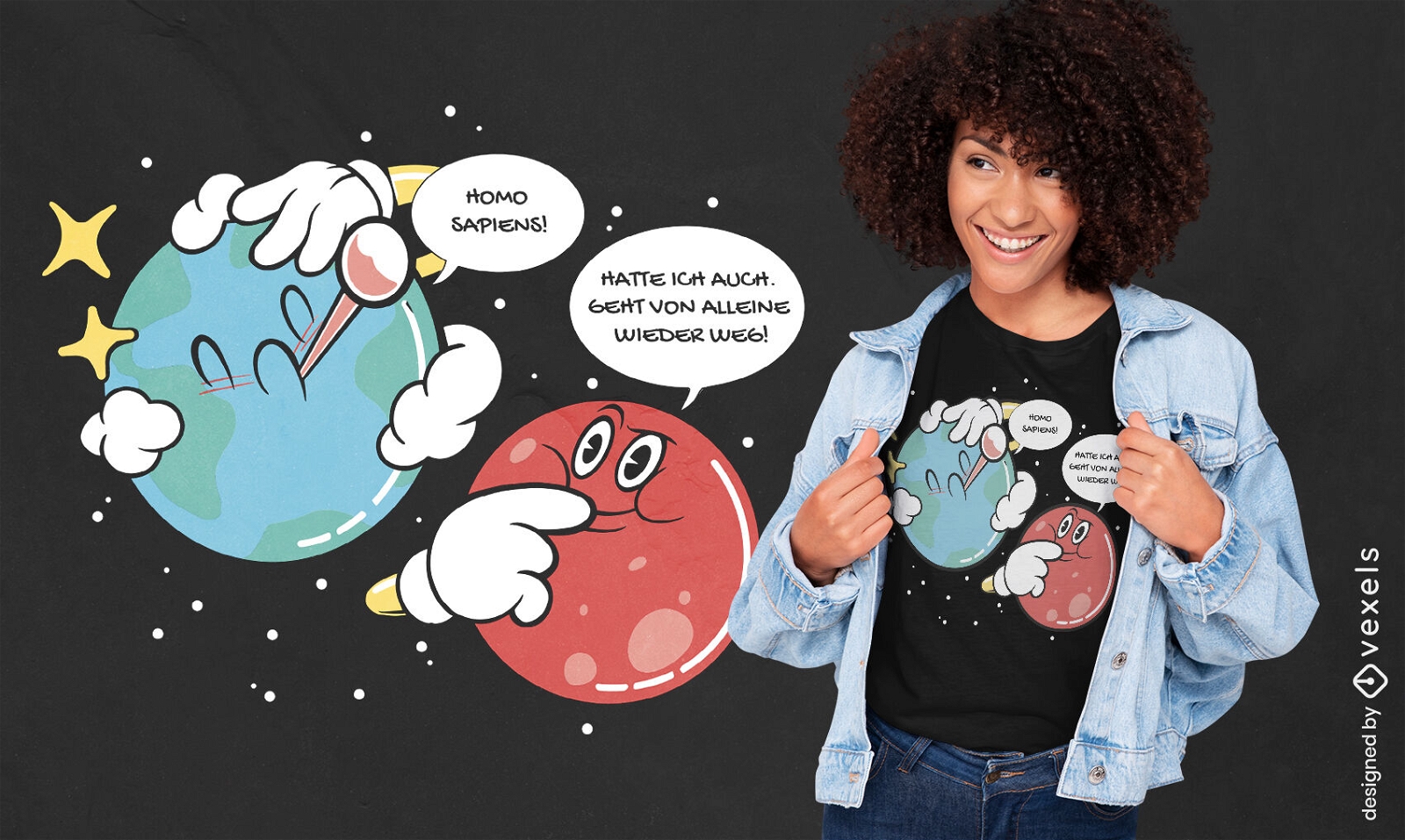 Design de camiseta Terra e Marte