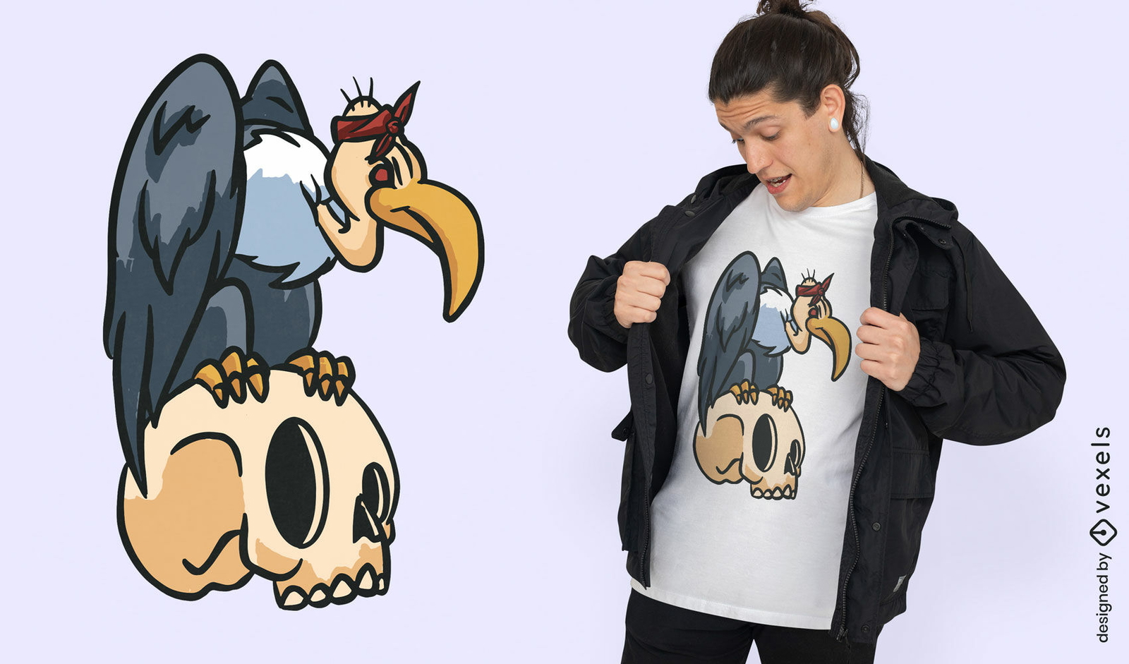 Buitre en un diseño de camiseta de calavera.