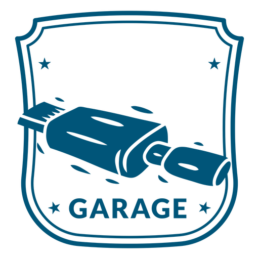 Insignia azul con la palabra garaje. Diseño PNG