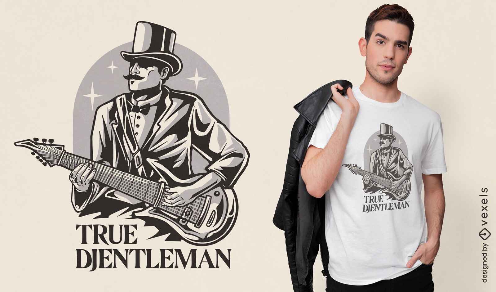 Diseño de camiseta de guitarrista elegante.