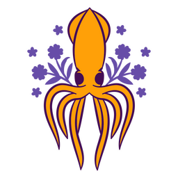 Tintenfischfarbe streichelt florale Meerestiere PNG-Design