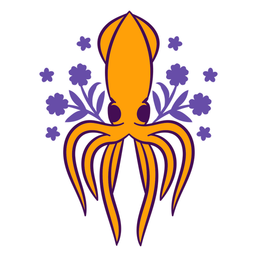 Criaturas marinas florales de trazo de color de calamar Diseño PNG