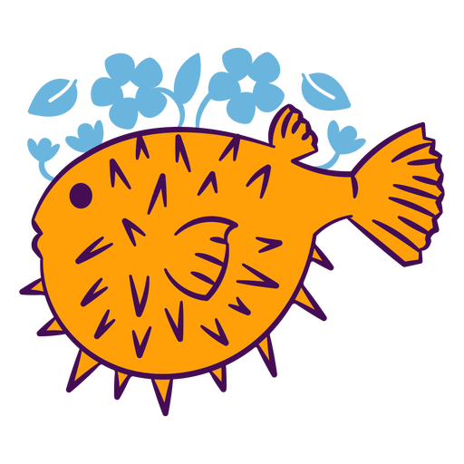 Blowfish color stroke criaturas marinhas florais Desenho PNG