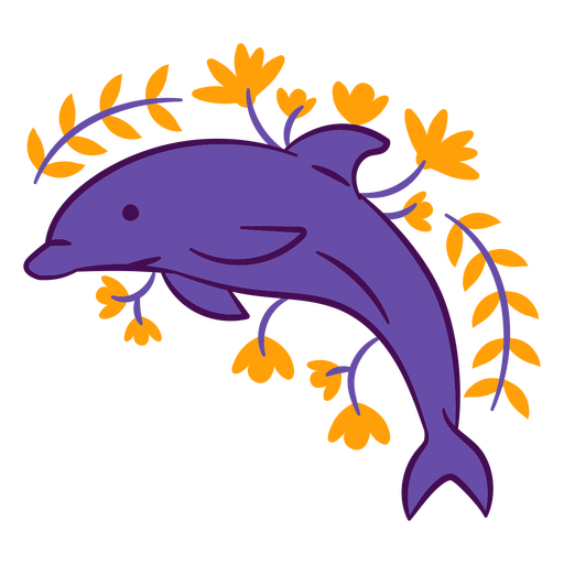 Cute dolphin color stroke floral sea creatures PNG Design
