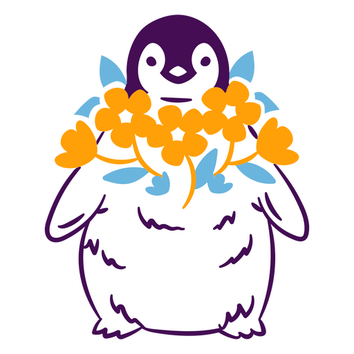 Pingüino color trazo floral criaturas marinas Diseño PNG